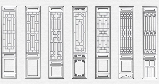 肥城常用中式仿古花窗图案隔断设计图